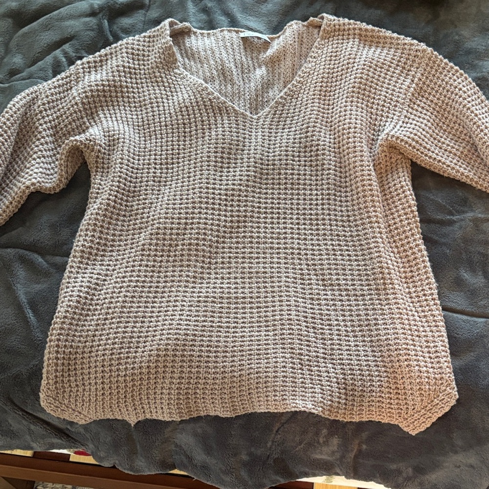 Dex V-Neck Waffle Knit Sweater - light pink
